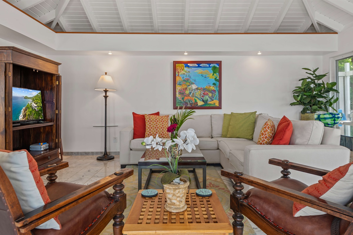 A very comfortable living room has room for everyone in your party