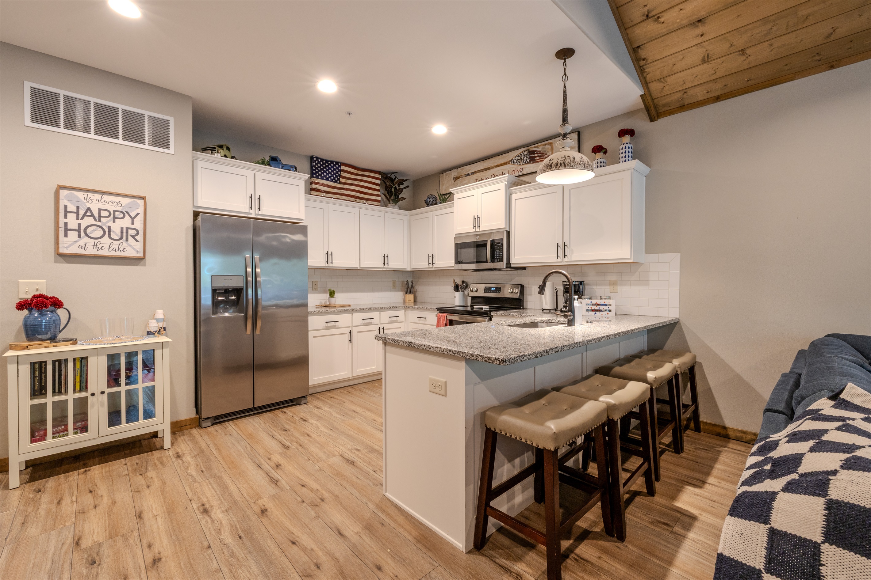 Fully stocked kitchen with island seating