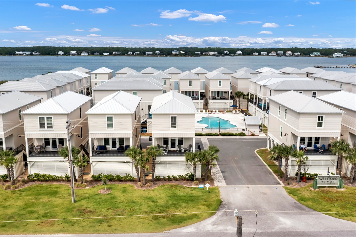 Pool is directly behind our house. We are here first house to the left of the driveway.