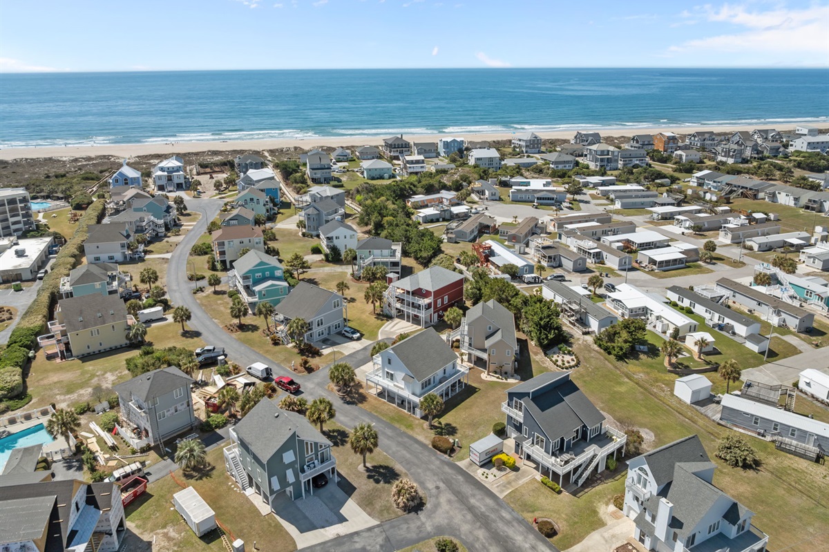 Aerial view showing how close the home is to the beach and oceanfront