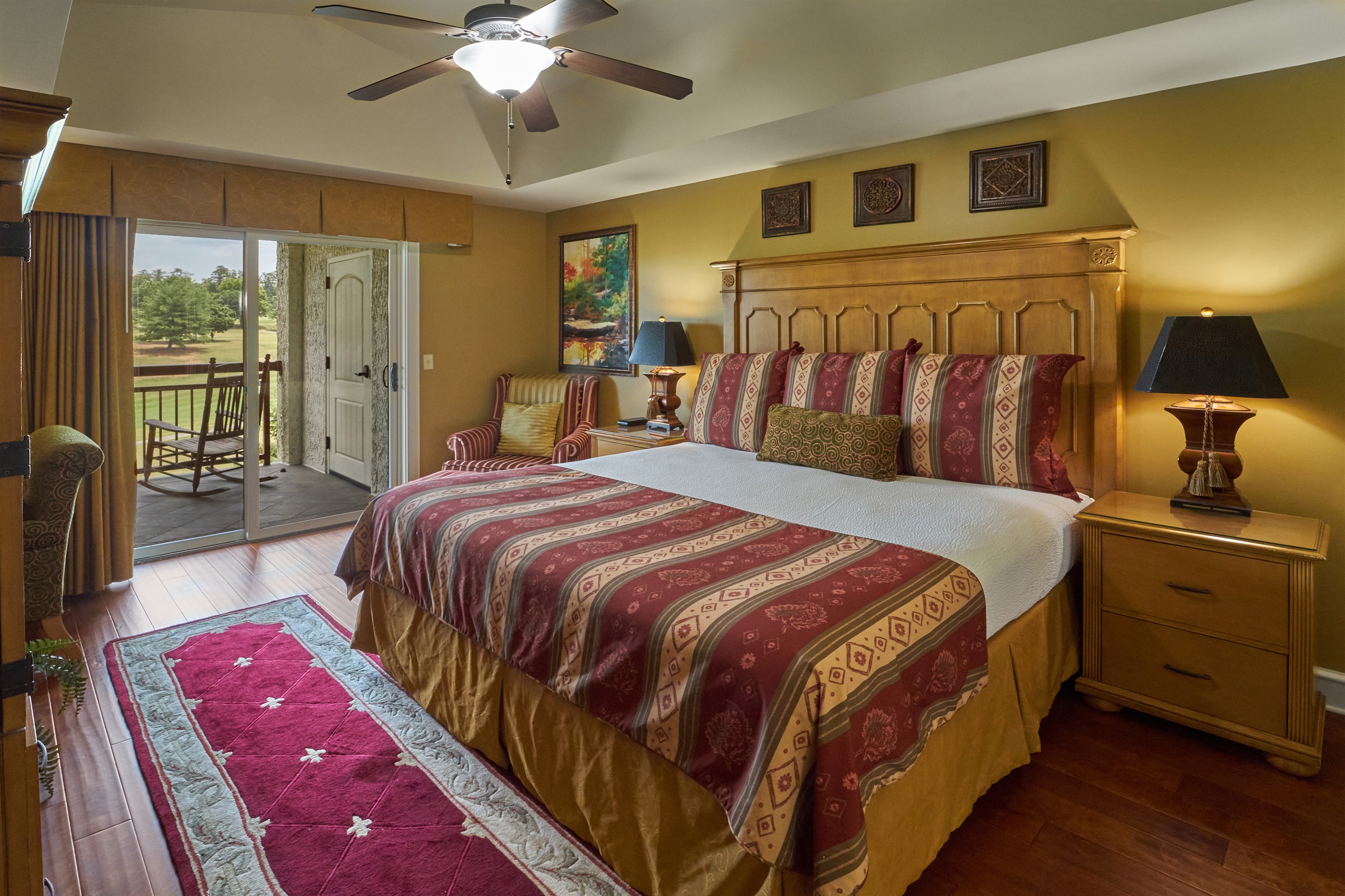 Primary King Bedroom with Adjoining Primary Bath that Includes Walk-in Shower Jetted Tub, and Double Bowl Vanity