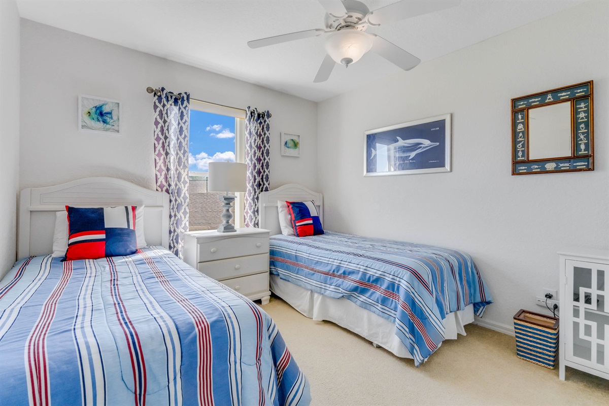 The other second floor twin bedroom is being themed with a space theme.