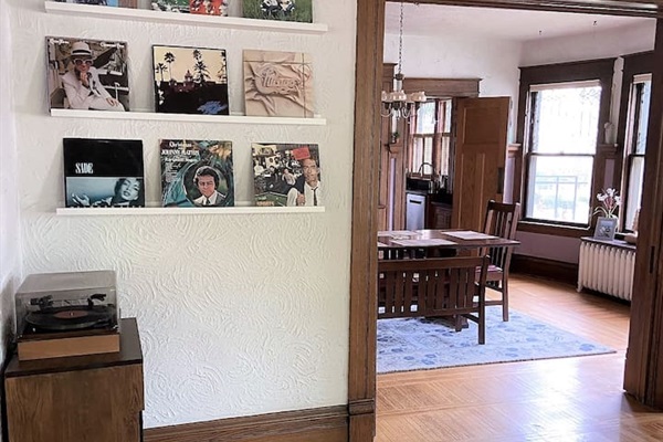 Shut the large pocket doors to the living room while you relax and listen to vinyl.