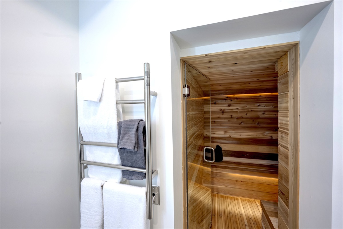 Entrance to the hot rock dry sauna, located within the suite.