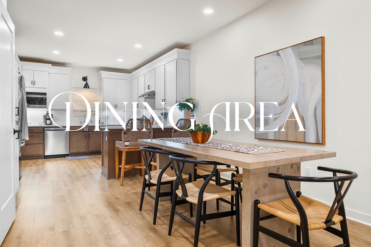 Dining area seamlessly connected to kitchen&mdash;great for family meals or casual gatherings.