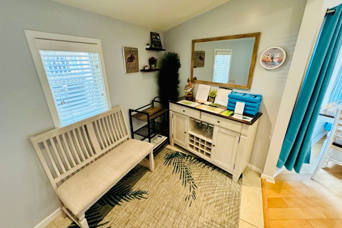 Entry with bench and beach gear