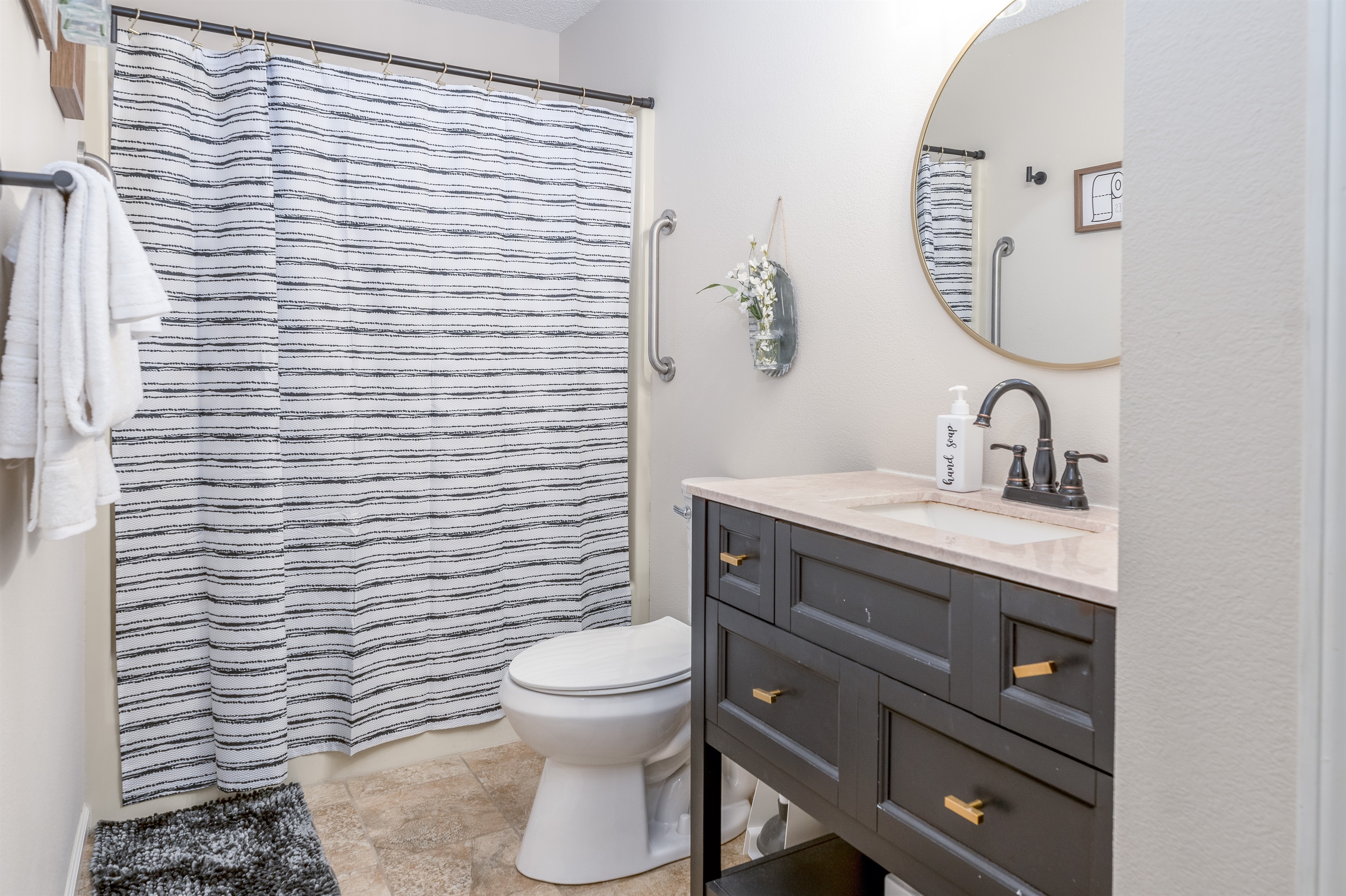 We provide hand soap, shampoo, conditioner, and body wash.