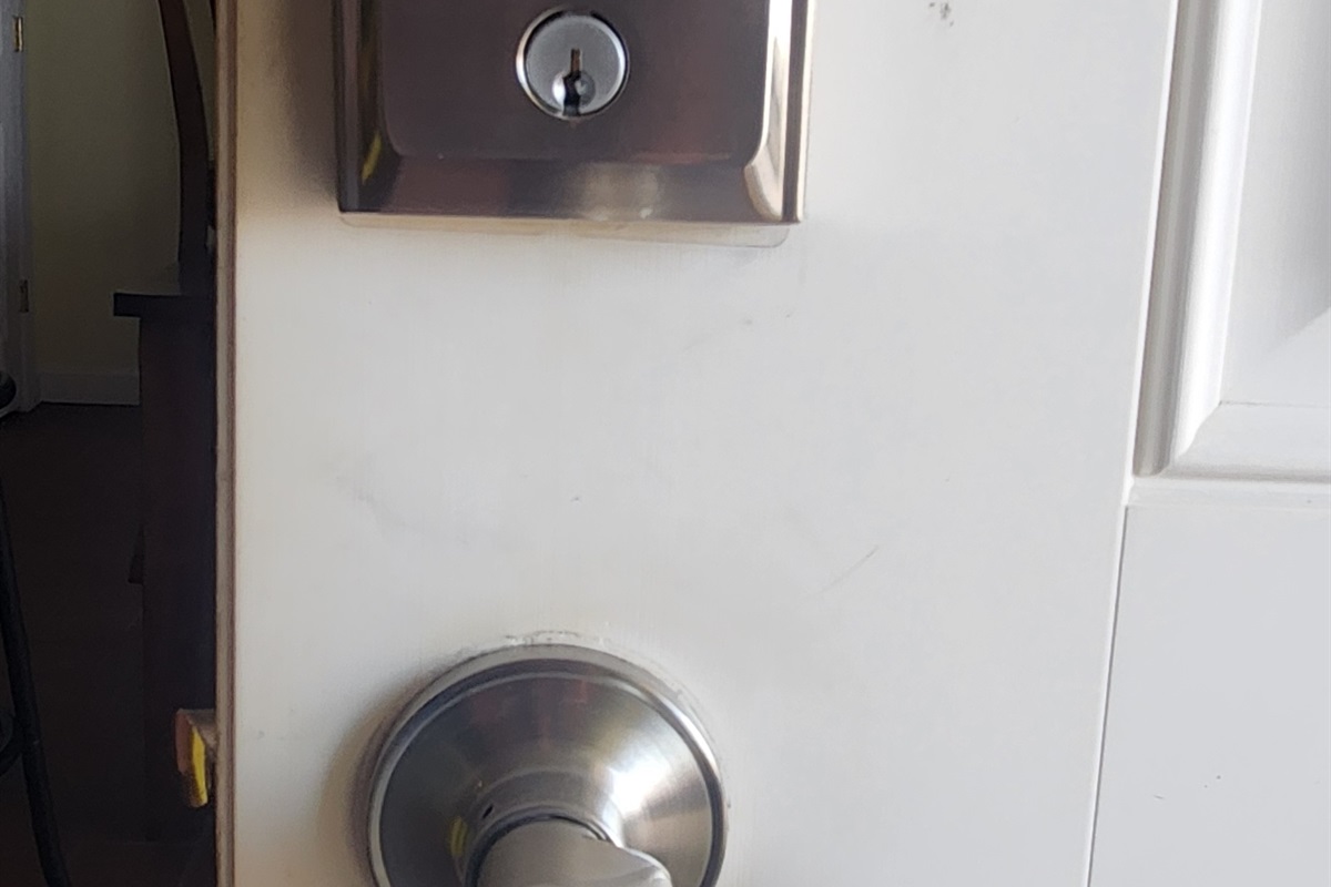 Guest entrance door handle and lock hardware