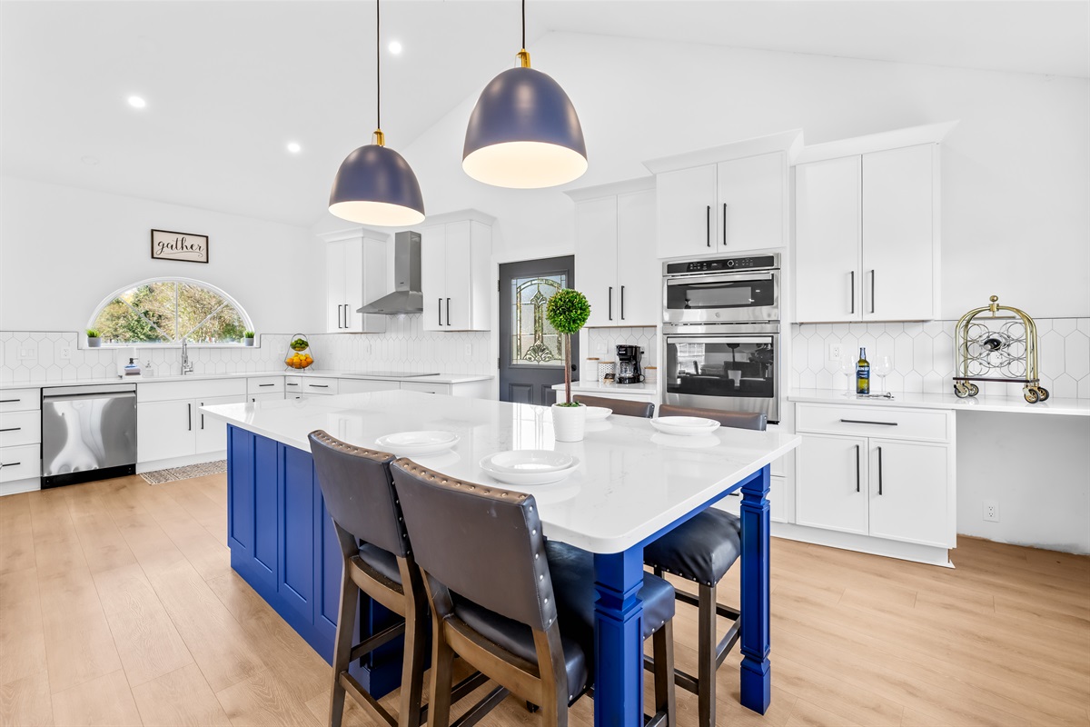 Fully stocked kitchen with modern appliances to make cooking easy for groups.