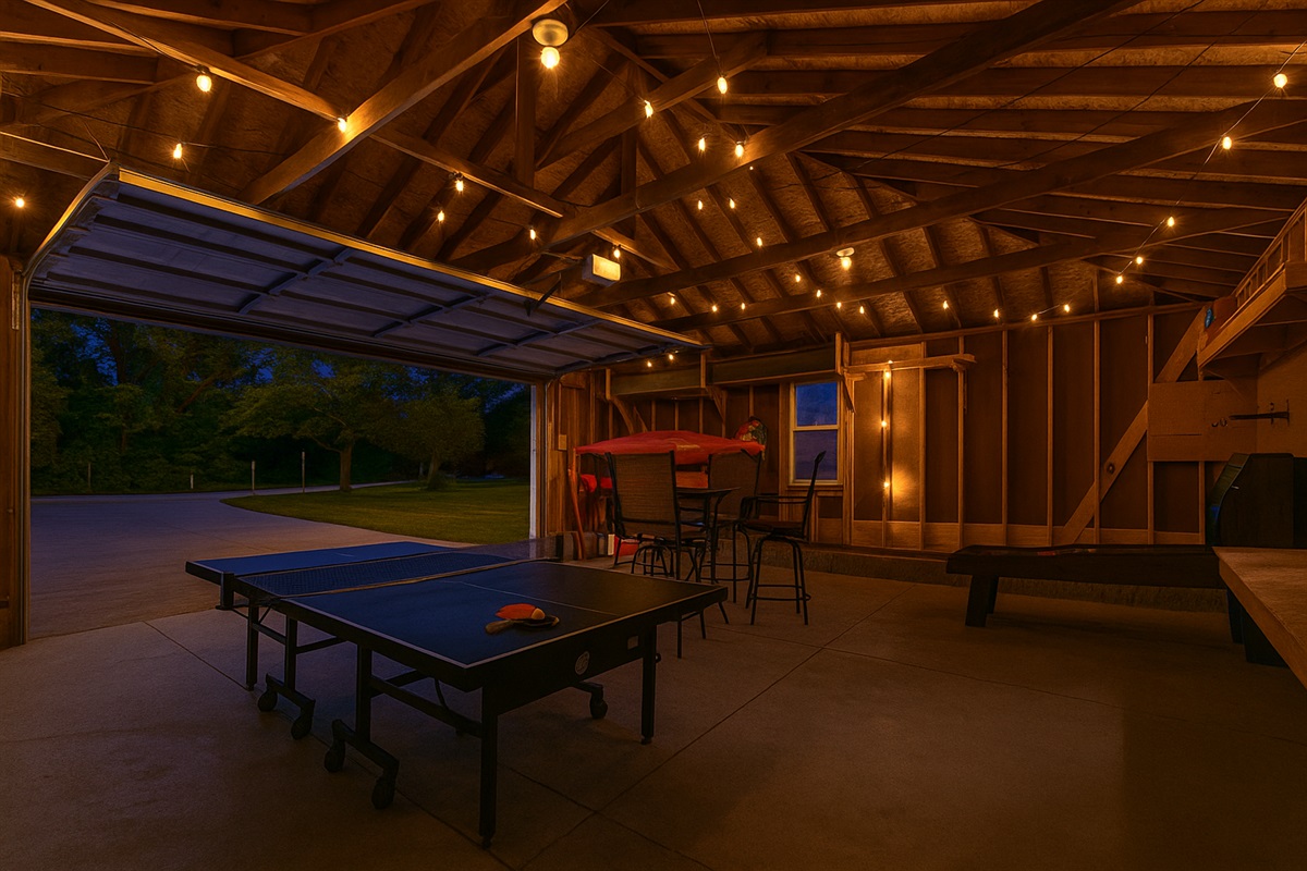 Indoor-outdoor fun with ping pong, ski ball, and kayak access—perfect for family gatherings or friendly competition.