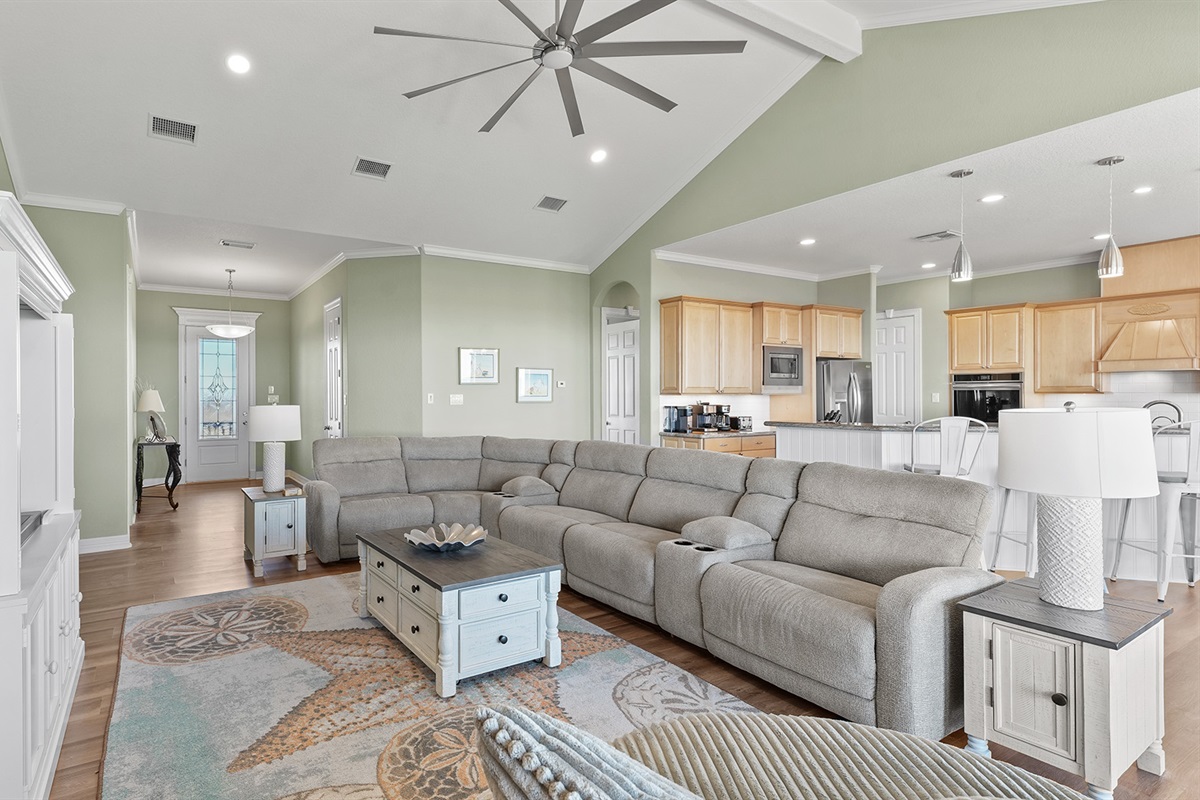 Our open concept design means everyone stays connected while enjoying breathtaking beach views from every angle.