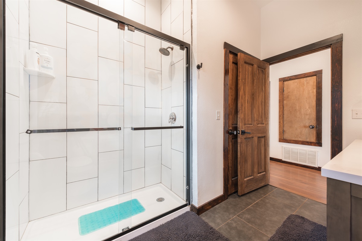 We've made a significant effort to make showers enjoyable. Pressure booster pump, water softening and filtration systems, tankless water heater and high-flow shower heads make it what it should be.