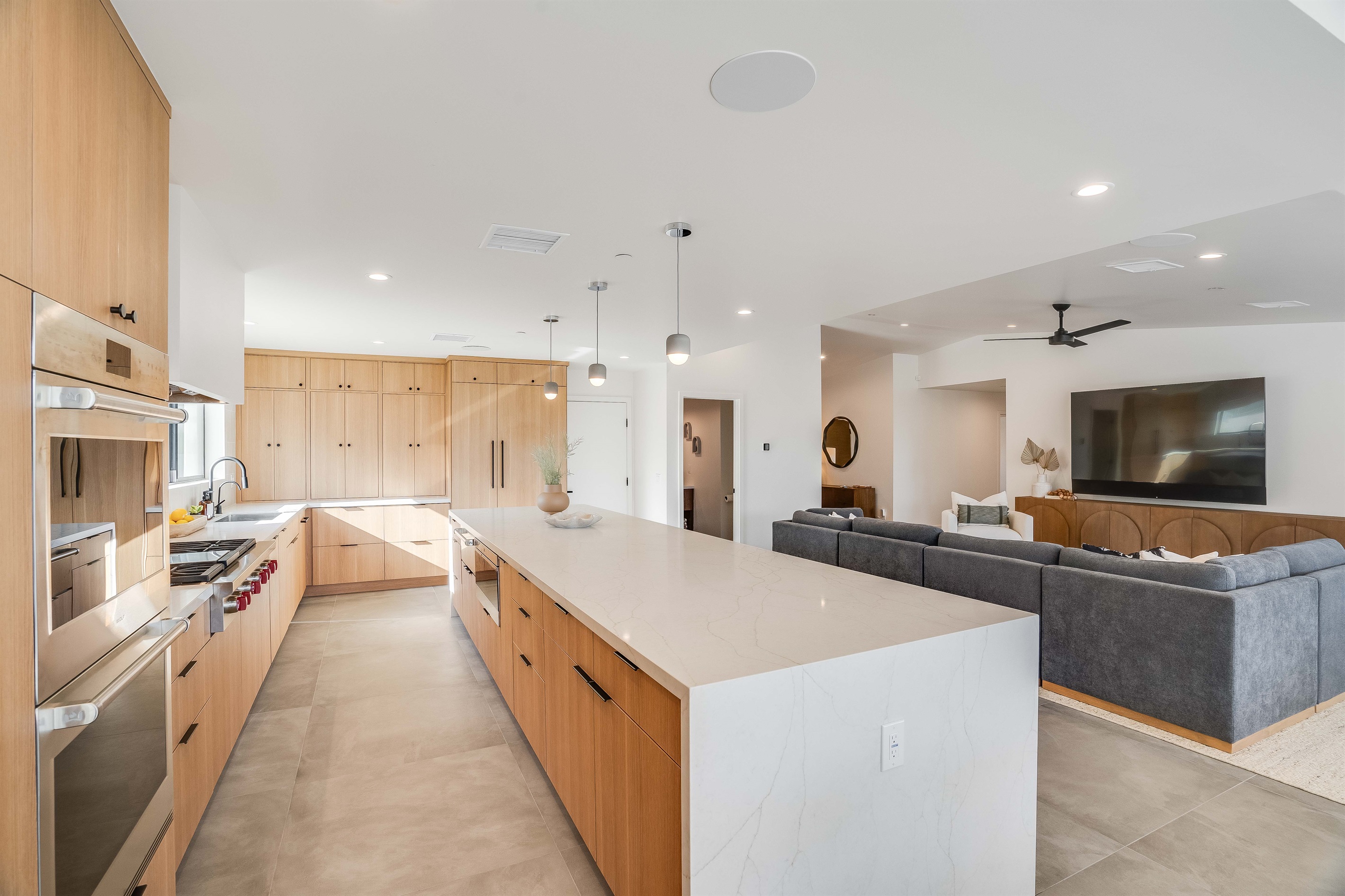 14ft long center island countertop with waterfall edges
