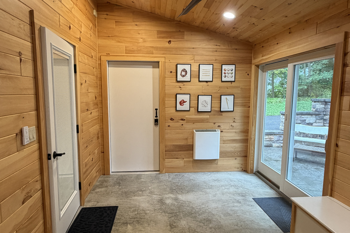 Mudroom with sliders to back patio