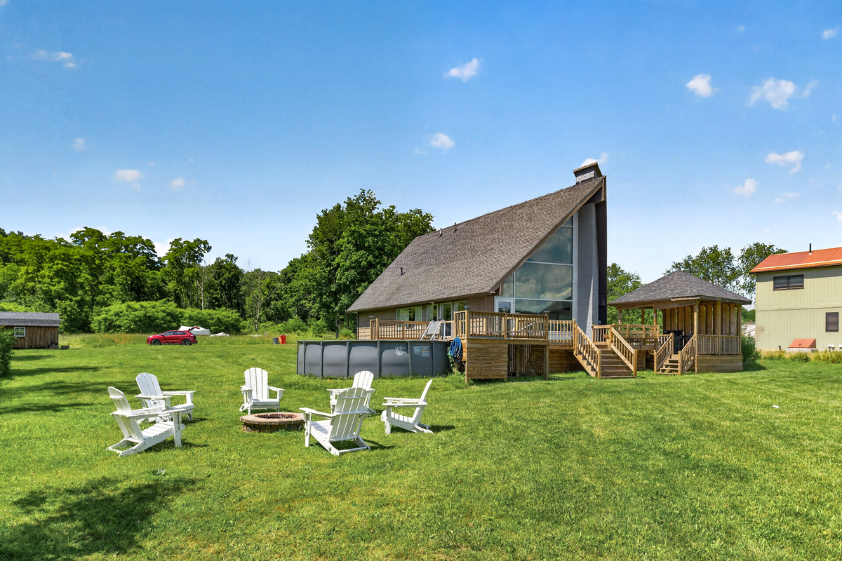 Fire pit seating on the open lawn