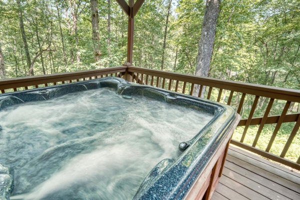 Hot tub overlooking the woods and Sugar Creek
