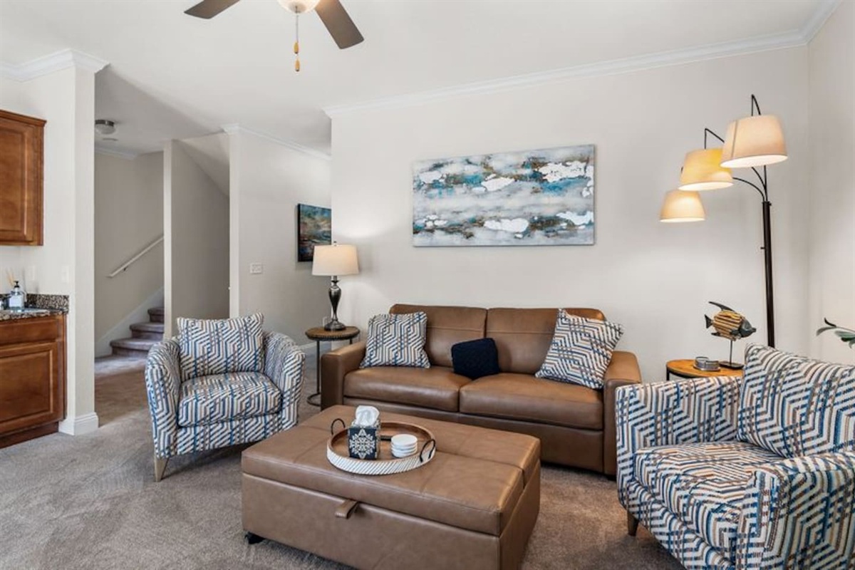 Second floor living has a kitchenette and a wetbar.