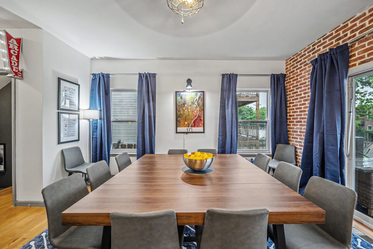 Enjoy meals together with seating for large groups. Or gather everyone for board games with a wide selection provided.