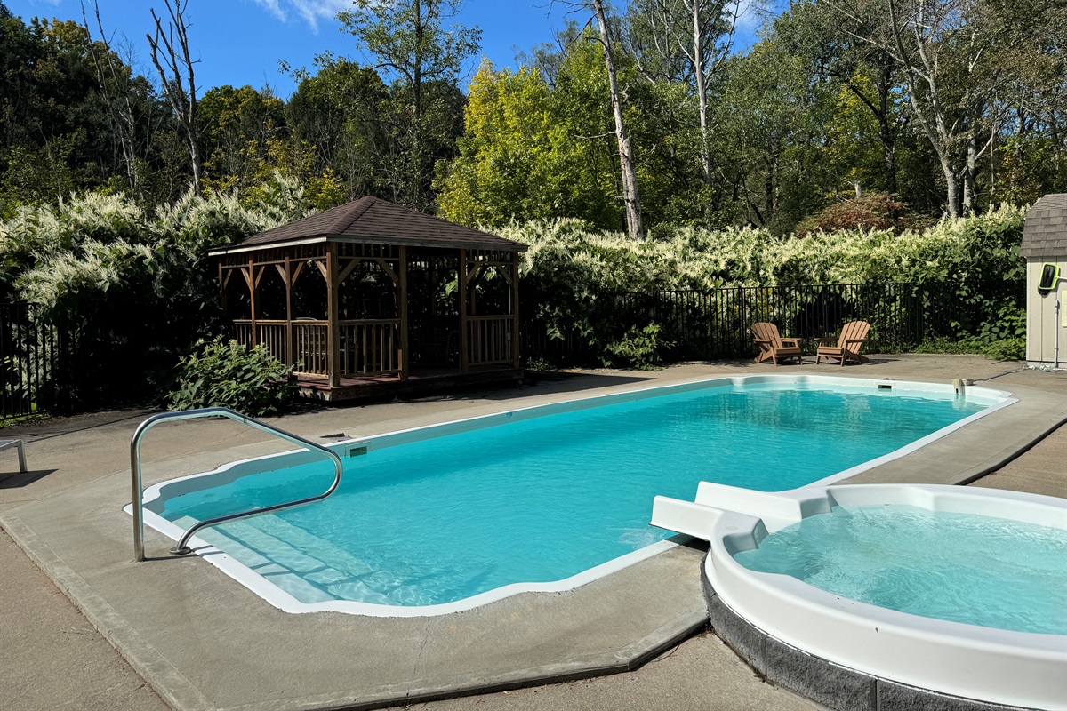 Shared (with two other rentals on site) heated slat-water pool. 