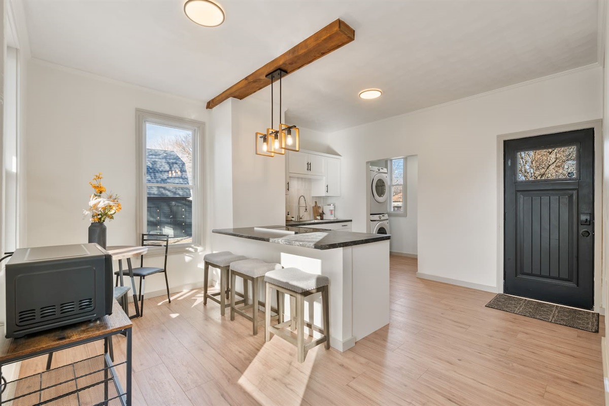 Welcome. When you check in, you will enter into the large, full kitchen.