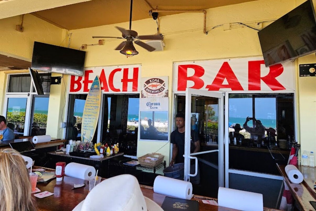 Outdoor seating, restaurant and bar