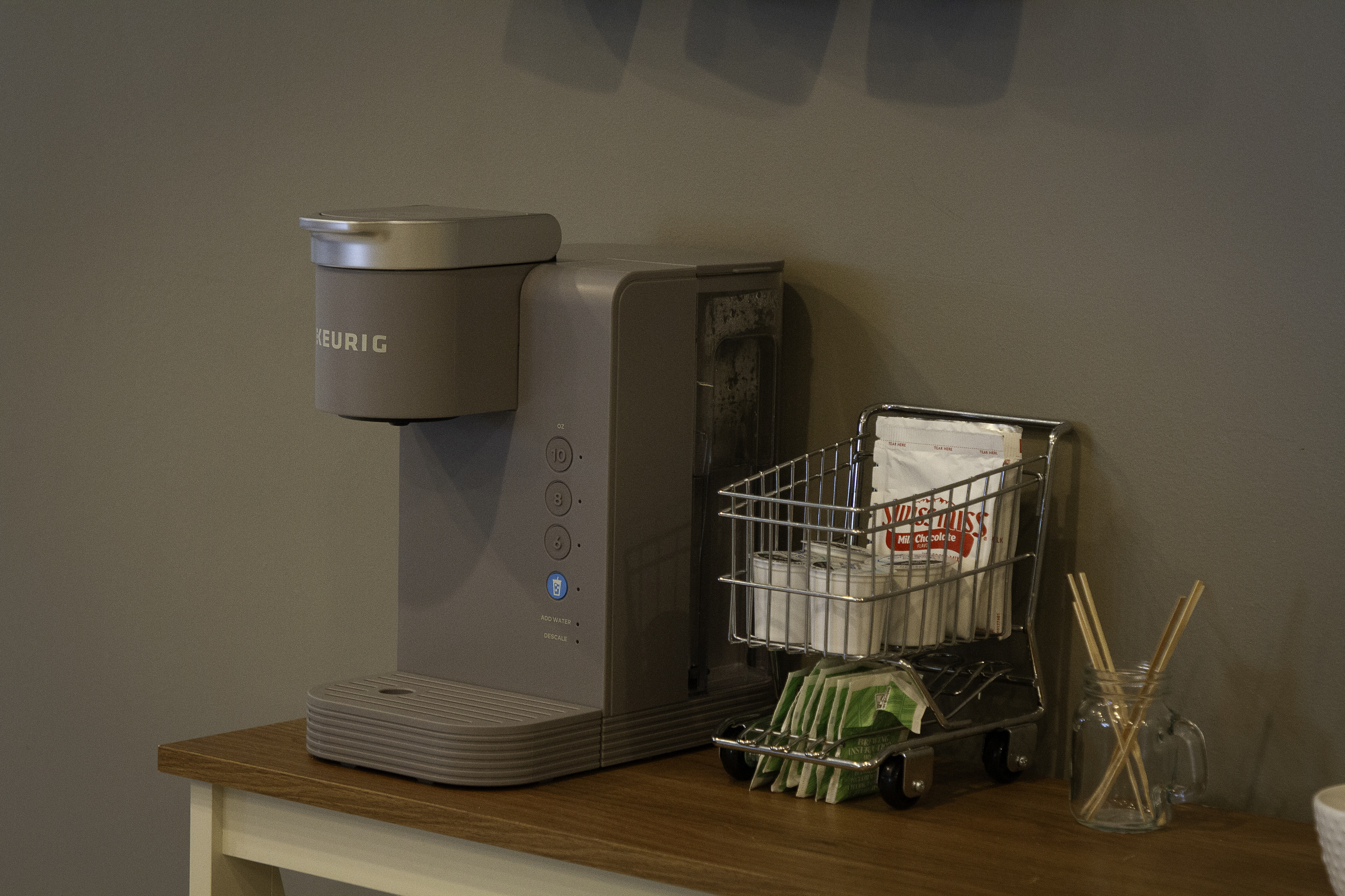 A view of the coffee bar/the coffee maker has been updated