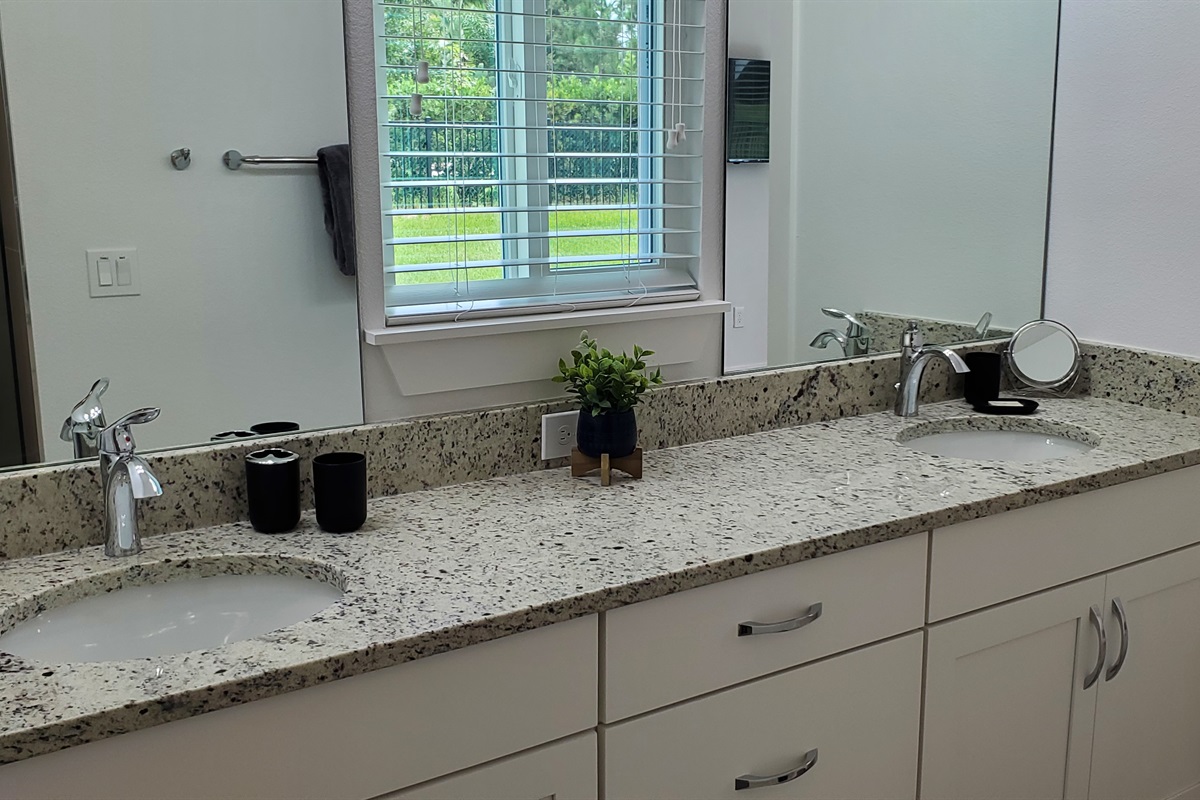 Master King bathroom with double sinks