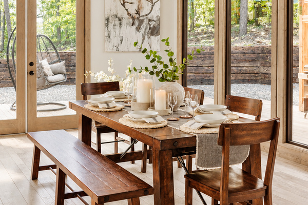 Rustic dining table for meals together.