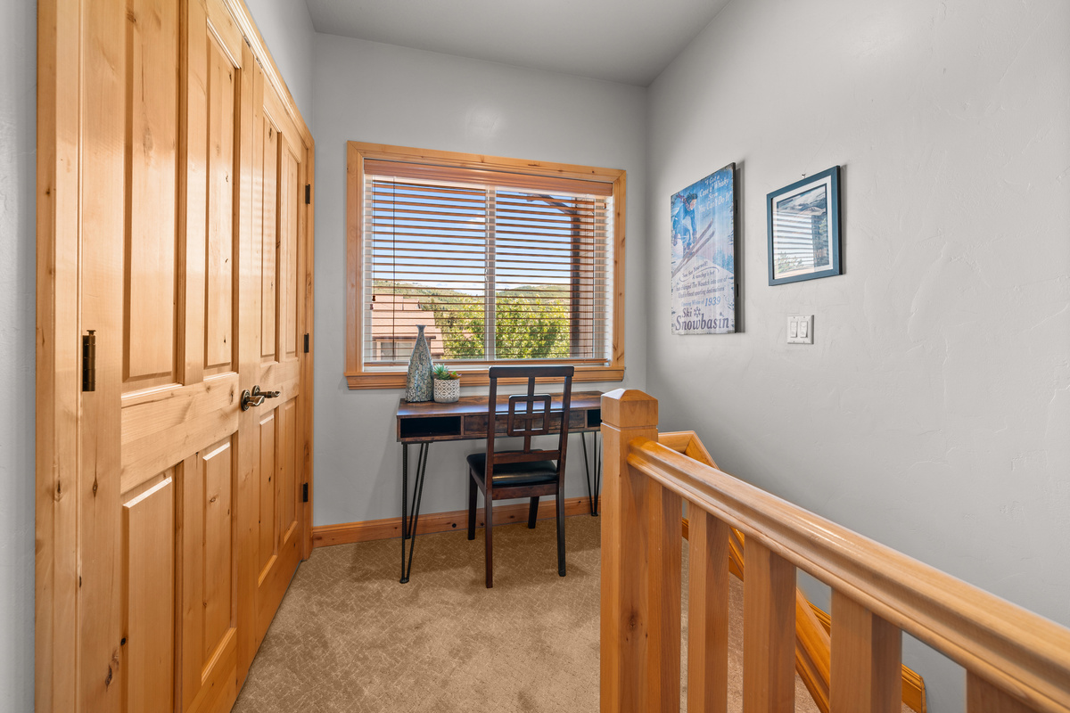 Additional desk area offers flexibility for work, study, or trip planning.