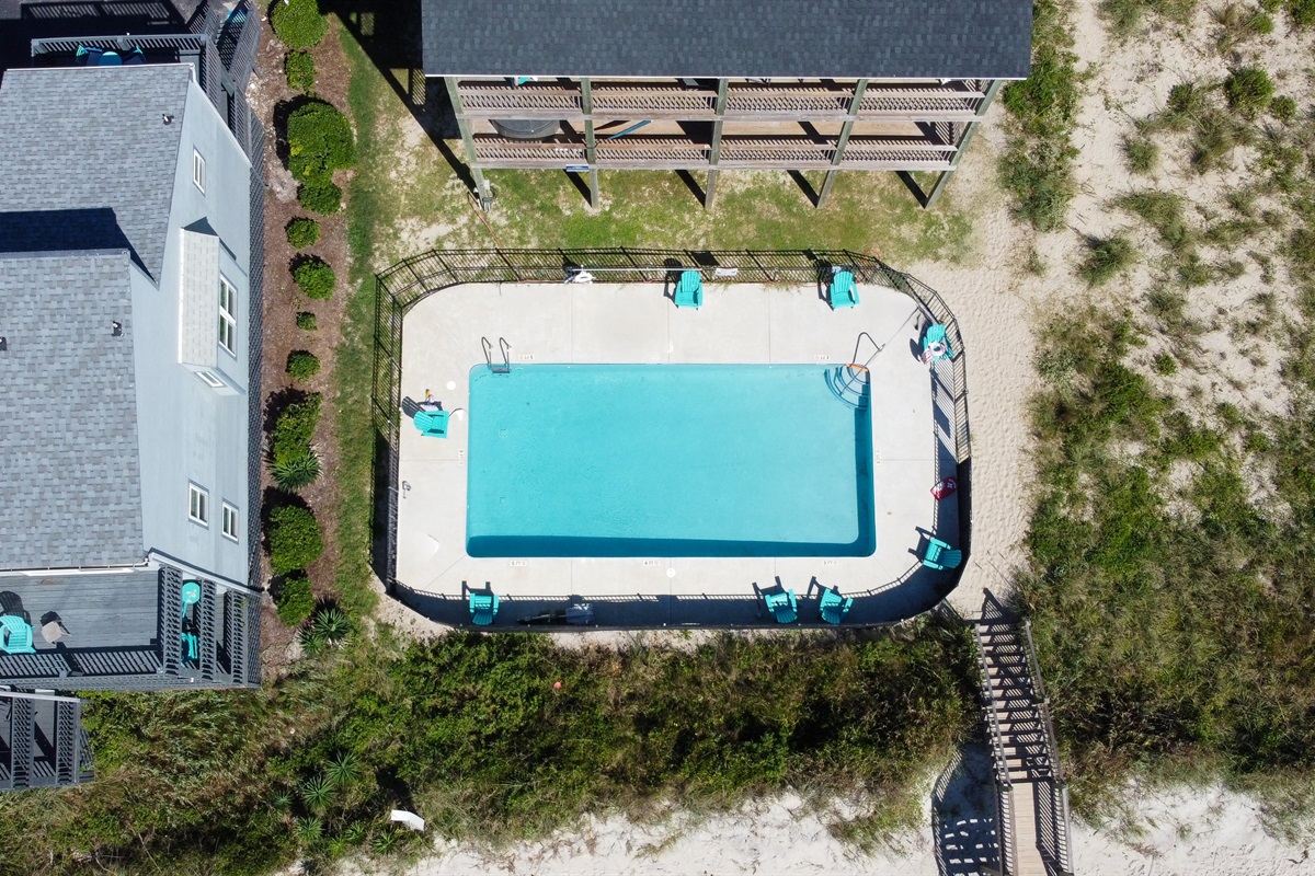 Aerial view of community beachfront pool