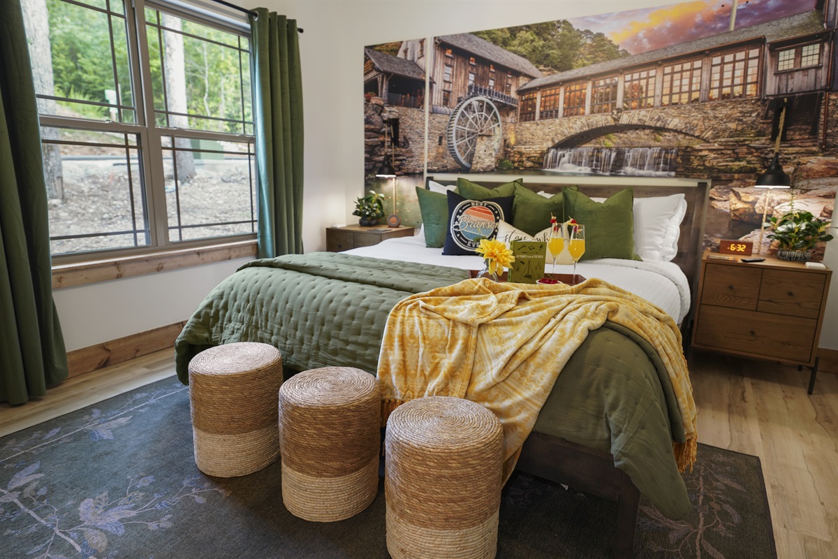 The Dogwood Canyon room is so welcoming and relaxing. Each room has a sound machine so you can listen to your favorite nature sounds to help fall asleep