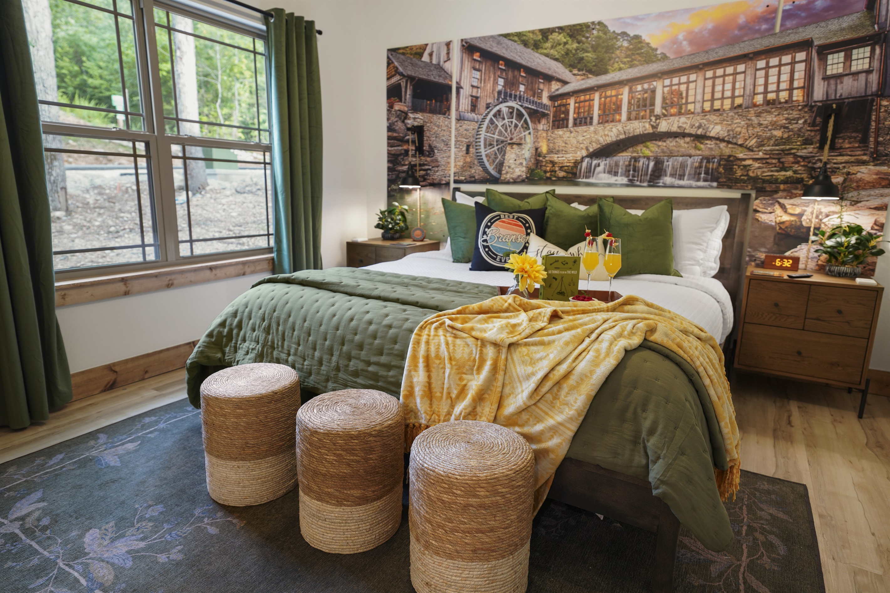 The Dogwood Canyon room is so welcoming and relaxing. Each room has a sound machine so you can listen to your favorite nature sounds to help fall asleep