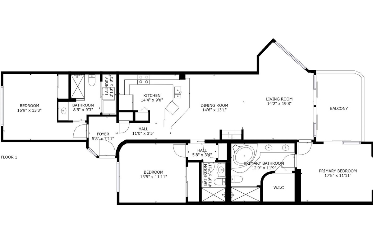 Beachfront condo floor plan for Jade East 420. 4th Floor, CORNER UNIT, 3 Bedroom & 3 Bathroom condo is spacious and updated with big bedrooms and bathrooms and a remodeled kitchen - come relax!