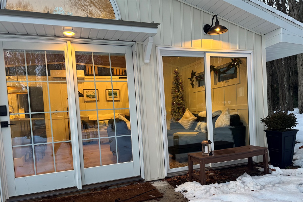 The floor to ceiling glass doors make it feel like you are in your own snow globe! All windows have adjustable cellular shades