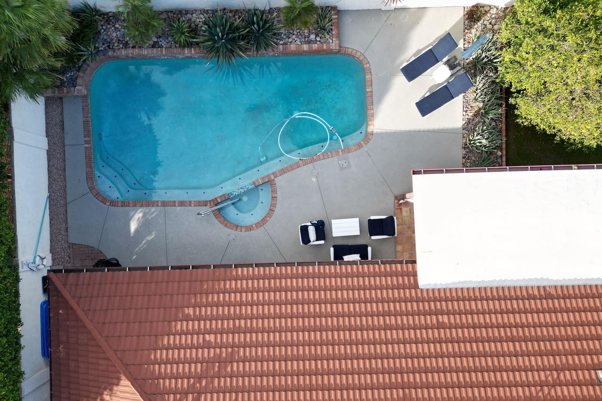 Drone shot of the backyard