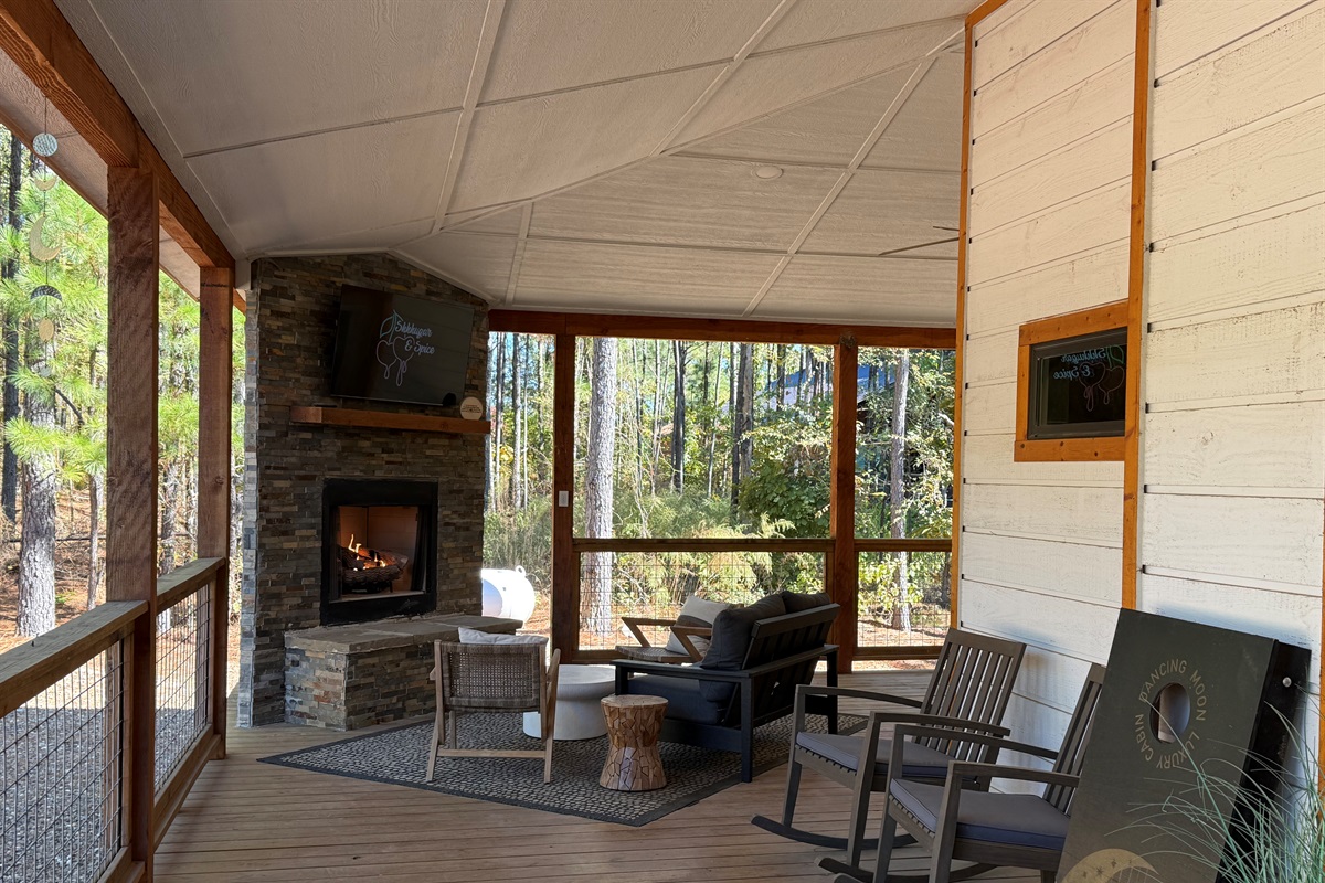 Cozy up by the fire with your coffee and your favorite person, or relax in the rocking chairs listening to the sounds of nature. 