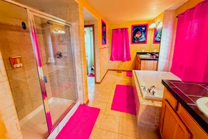 Two vanity sinks inside the ensuite bathroom of the master's bedroom
