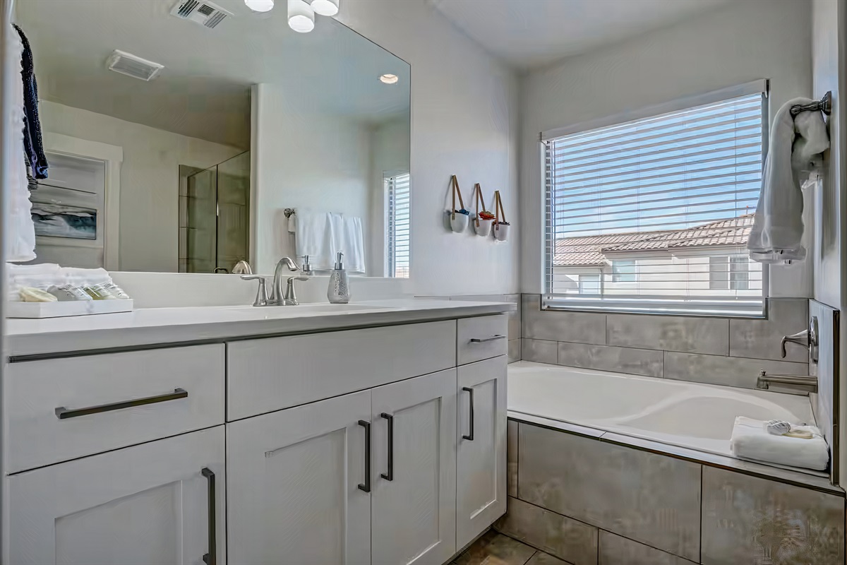 Unwind in your large soaking tub.