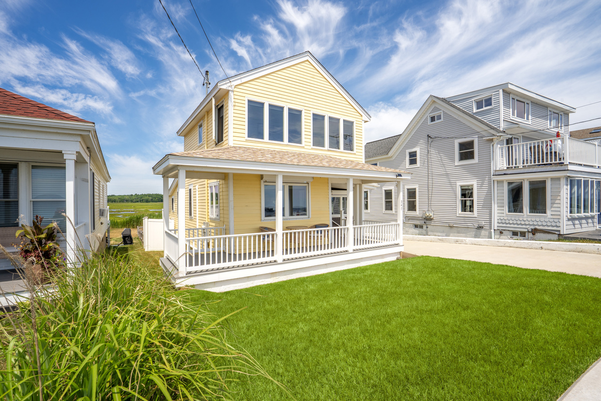 A warm and inviting front view of the house.