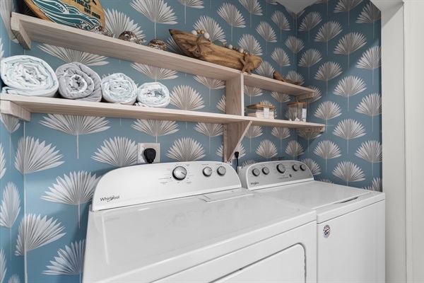 A tidy laundry nook for your stay
