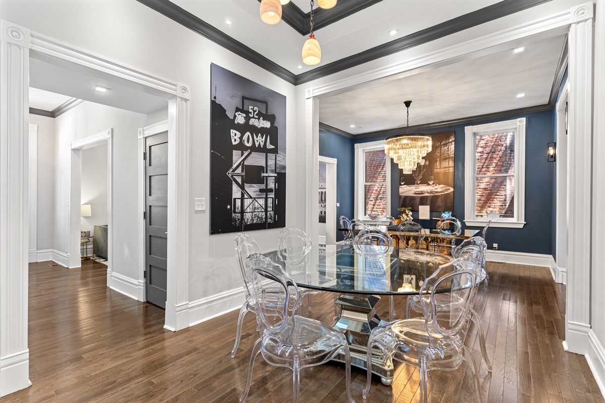 One of two adjoining dining rooms designed for gathering and celebrating together.