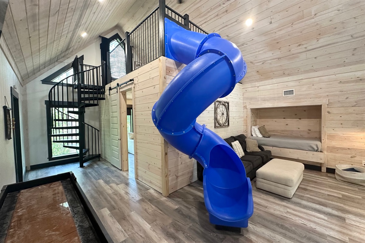 The fun loft includes a Queen sleeper sofa and Twin bed.