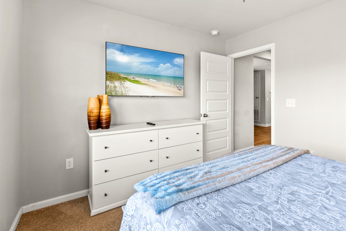 Each bedroom includes storage space and flat-screen TV for cozy nights in.
