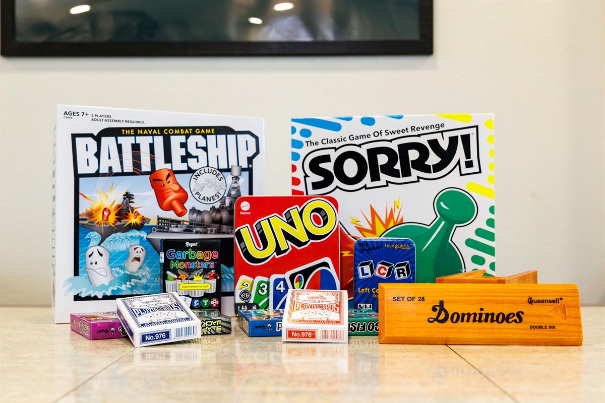 Board games, cards, and dominos for endless fun and entertainment during your stay!
