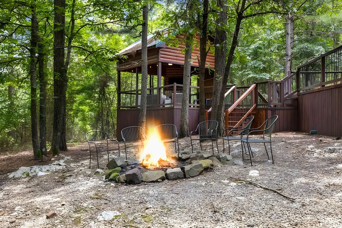 When the sun goes down, the fire pit becomes the place to be.