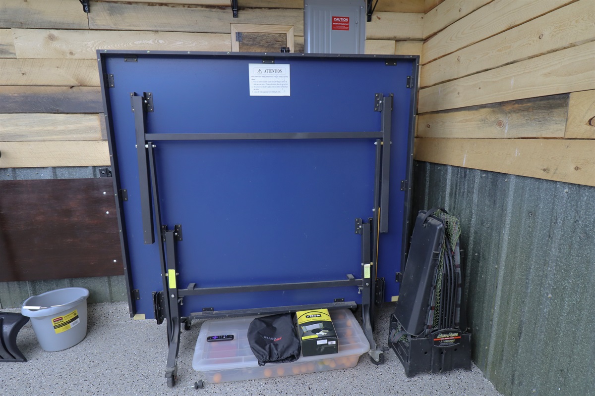Ping pong table in the garage