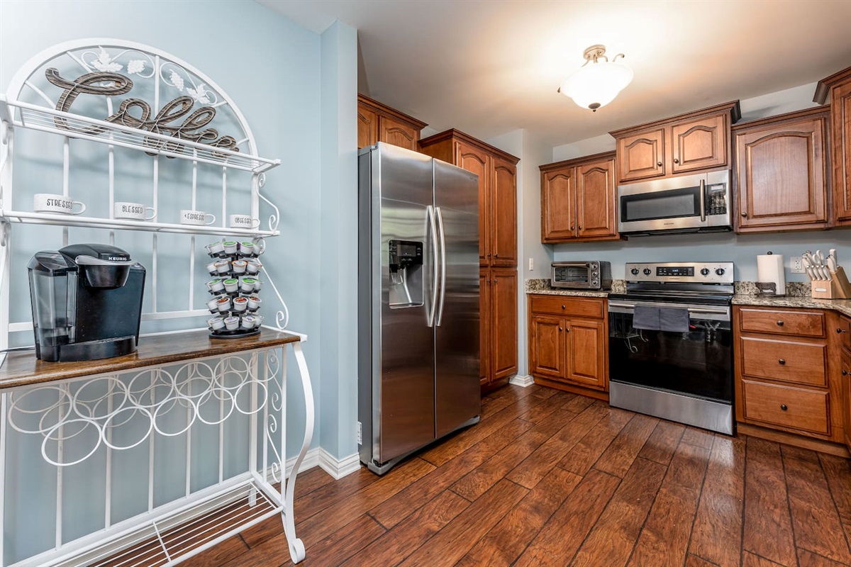 Keurig coffee station. 