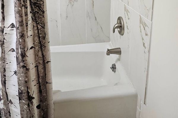 Bathroom with shower, tub, sink, and toilet