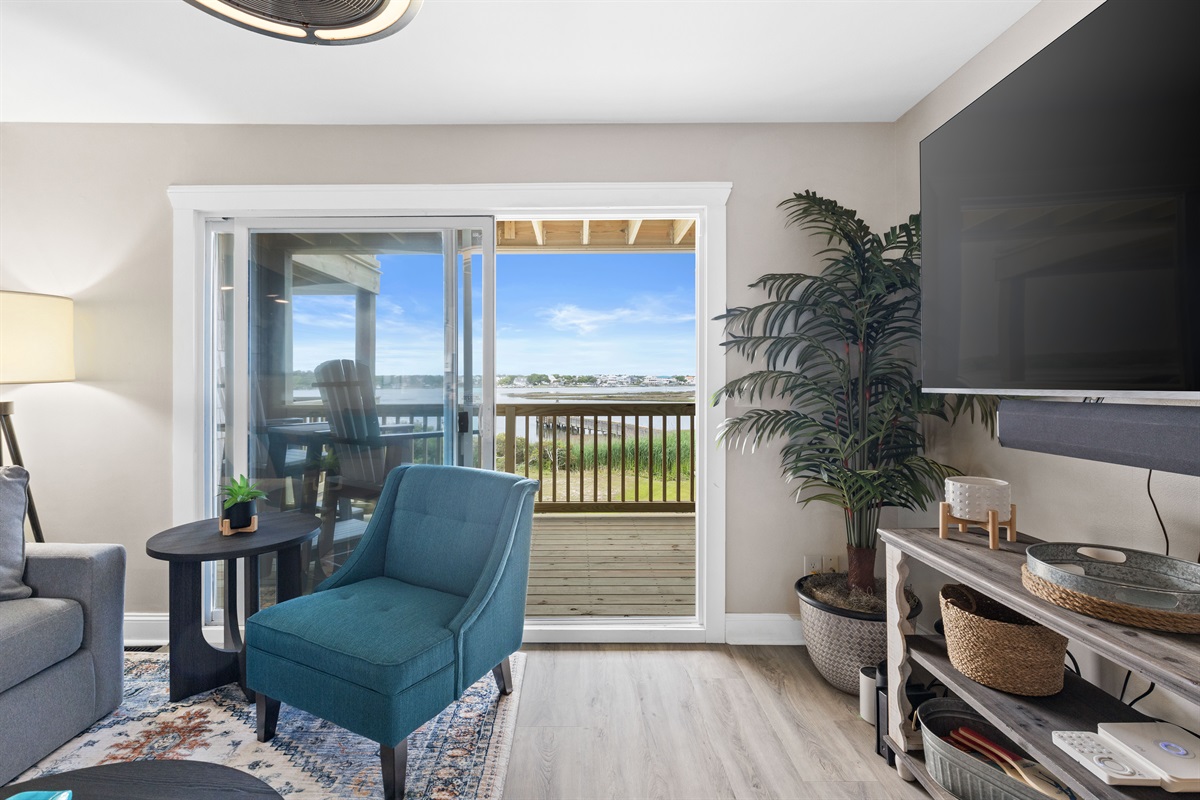 Morning coffee or sunset drinks with sound views right outside your balcony