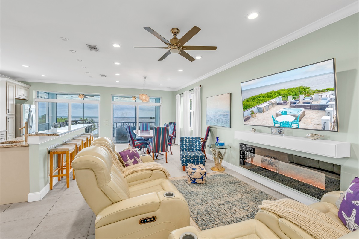 Relax and kick your feet up on the leather recliners.